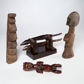 Group (4) African carved wood objects