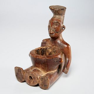 Mangbetu prestige pipe with ancestor figure