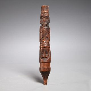 Tribal totemic figural carving, ex Wright