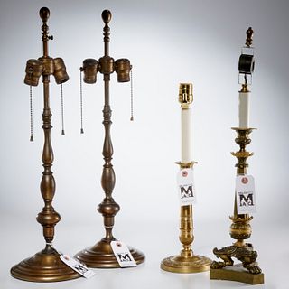 Group (4) brass and bronze table lamps