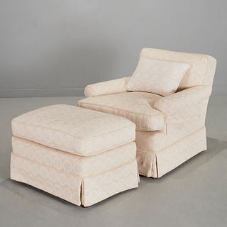 Custom upholstered lounge chair and ottoman