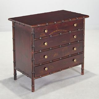 Faux bamboo Chinoiserie lacquer chest