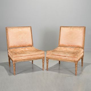Pair Louis XVI style upholstered lounge chairs