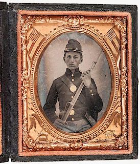 Sixth Plate Tintype of Union Soldier Armed with 1861 Musket 