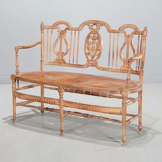 Gustavian style carved pine settee bench