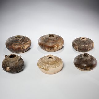 (6) antique Khmer stoneware vessels