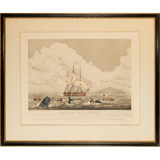 After Huggins, colored whaling engraving, 1825