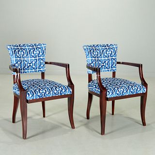 Pair Contemporary Designer upholstered armchairs
