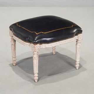 Antique Louis XVI style leather upholstered stool