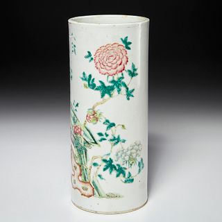 Chinese famille rose porcelain cylinder vase