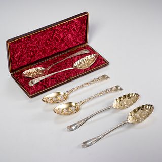 (3) Pairs English sterling fruit serving spoons