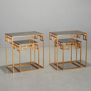 Pair Contemporary Designer gilt nesting tables