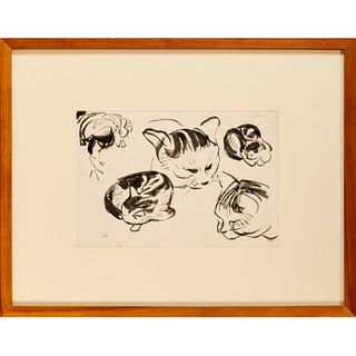 Jules Chadel, Studies of a Cat, drawing