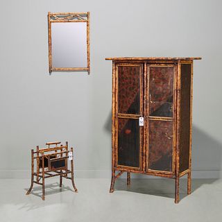 Victorian bamboo cabinet, rack & mirror