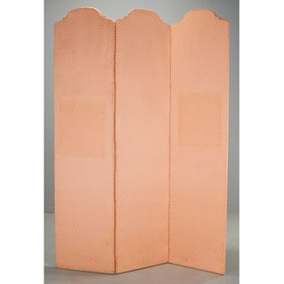 Custom upholstered 3-panel floor screen