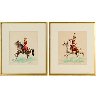 Eugene Pechaubes, (2) hand-colored etchings,