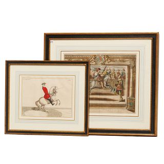 (2) Hand-colored equestrian engravings