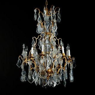 Baccarat (attrib) gilt bronze, crystal chandelier