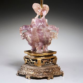 Chinese carved amethyst covered vessel lamp