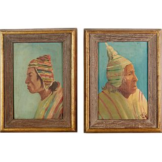 Pair Inca portraits, tempera on panel