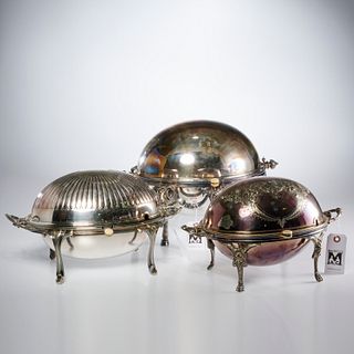 (3) English silver plate domed warmers