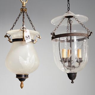(2) Federal style glass bell jar lanterns