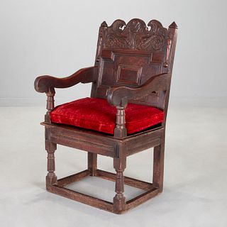 English Baroque carved oak Wainscot armchair