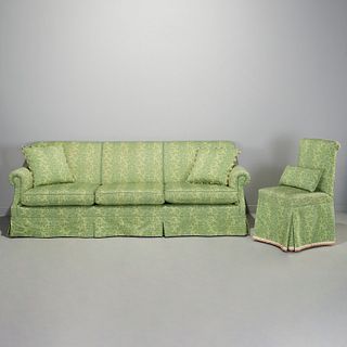 Custom upholstered sofa and slipper chair