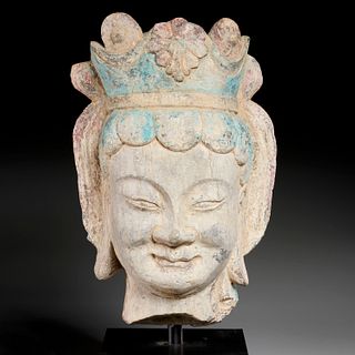 Chinese archaistic carved stone Guanyin head