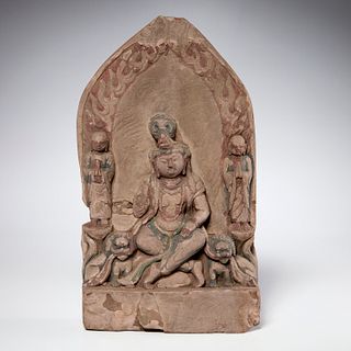 Chinese carved sandstone Guanyin stele