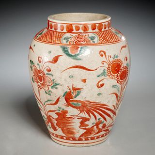 Japanese iron red and green enameled jar