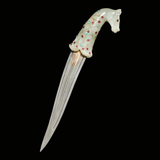 Indian Mughal-style jade hilted horse head dagger