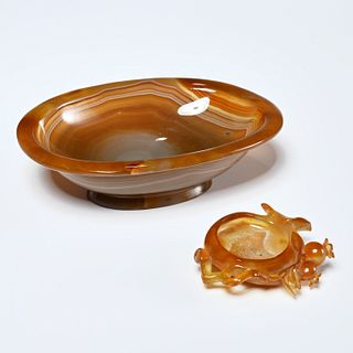 Chinese carved agate bowl and brush washer