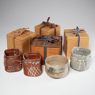(4) Japanese pottery chawan tea bowls