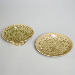 (2) Longquan type carved celadon dishes