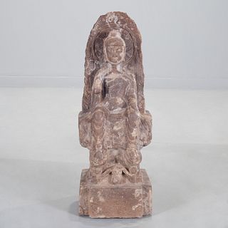 Large Chinese carved stone seated Guanyin