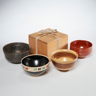 (4) Asian chawan tea bowls, signed