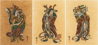A GROUP OF THREE CHINESE WARRIOR PAINTINGS BY JING HU
