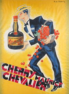 AN ART DECO BRANDY POSTER FOR 'CHERRY MAURICE CHEVALIER', BY ROGER DE VALERIO (FRENCH 1886-1951), PRINTED BY DEVAMBEZ S.A. PARIS 