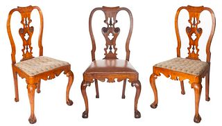 SET OF THREE PROVINCIAL GEORGE II FRUITWOOD SIDE CHAIRS, 18TH CENTURY