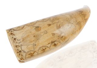 AN ANTIQUE AMERICAN SCRIMSHAW FEATURING TWO CARVINGS