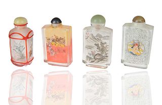 GROUP OF FOUR GLASS SNUFF BOTTLES