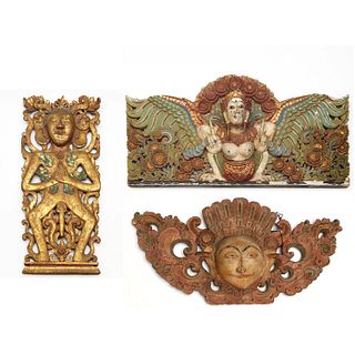 (3) Large Southeast Asian painted carvings