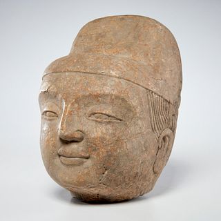 Early Asian stone head of an Official or Eunuch