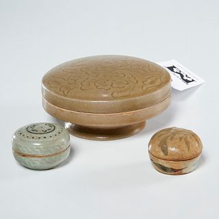 (3) Chinese and Korean celadon seal paste boxes