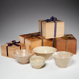 (4) antique Korean buff-glazed ceramic bowls