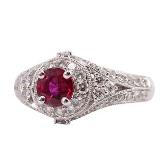 Natural Ruby & Diamonds 18k Gold Engagement Ring