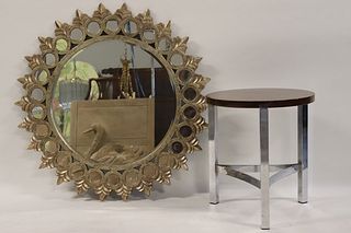 Vintage Starburst Style Mirror & Chrome & Wood