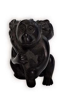 Chinese Carved Wood Monkey Carrying Bindle