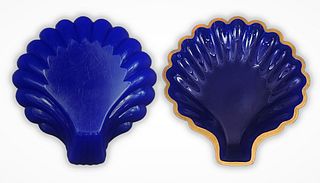 19th C. Cobalt Opaline Blue Glass Shell Shaped Plate / Center Piece
